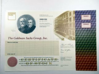 Ny.  Goldman Sachs Group,  Inc 1998 Specimen Ipo Stock Cert Odd Shrs Xf Abn