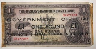 1934 - Fiji 1 Pound - Overprint - Because Of Tape Vg -