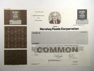 Hershey Foods Corp,  2002 Specimen Stock Certificate 100,  000 Shrs Xf Abn Brown