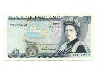 Bank Of England 5 Pounds 1980 - 1987 Vf