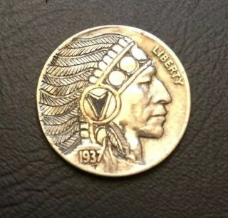 Hobo Nickel Hand Carved Engraved Ohns Native American Chief Copper Inlay
