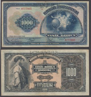 Czechoslovakia 1000 Korun 1932 (avf) Specimen Banknote Km 25s
