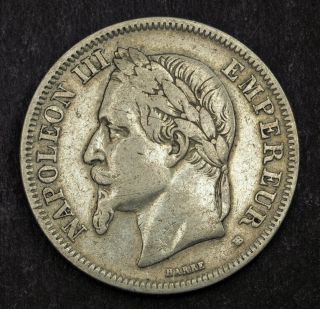 1868,  France (2nd Empire),  Napoleon Iii.  Silver 2 Francs Coins.  Cleaned Vf