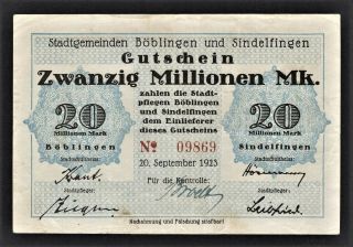 Vad - BÖblingen & Sindelfingen - 20 Millionen Mark Inflation Note - 2