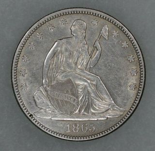 1865 Seated Liberty Half Dollar 50c Au,  About Uncirculated Plus Detail (9306)