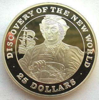 Bahamas 1991 Columbus 25 Dollars 4oz Silver Coin,  Proof