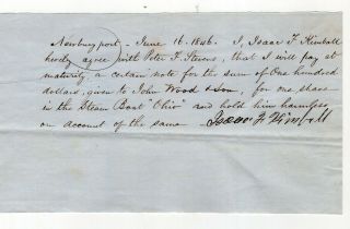 1846 Handwritten Stock Certificate Share In Steamboat Ohio,  Newburyport,  Ma