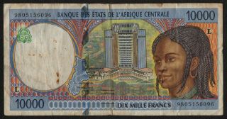 Central African States (p405ld) 10,  000 Francs 1998 F,  Gabon