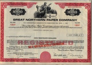 Great Northern Paper Company Bond Stock Certificate Maine