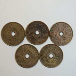 Rhodesia Half Penny - 1943,  1943,  1944,  1952,  1954 - (29917a0619n)