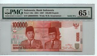 Indonesia 2004/2007 100,  000 Rupiah Solid Number Qbr 888888 Pmg 65epq