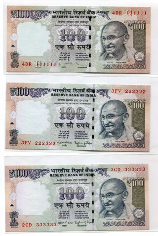 India Gandhi 100 Rupees Solid Number 111111 To 999999 Set