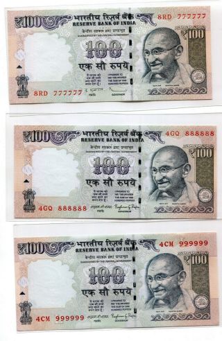 INDIA GANDHI 100 RUPEES SOLID NUMBER 111111 to 999999 SET 3