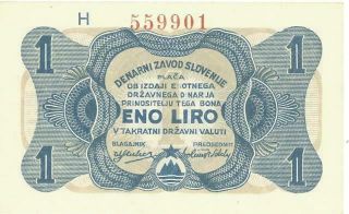 Yugoslavia 1 Liro Wwii Occupation Banknote 1944 Cu