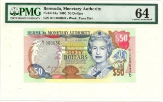 Bermuda $50 Dollars Currency Banknote 2000 Pmg 64 Cu
