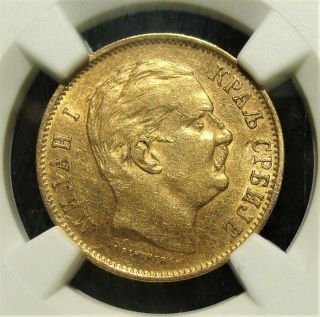 Serbia: Milan I Gold 10 Dinara 1882 - V Au Details (obverse Damage) Ngc.
