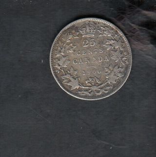 1906 Large Crown Canada Silver 25 Cents