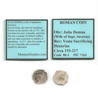 193 - 217 Ad Roman Empire Coin - Julia Domna Rev Vesta Sacrificing Denarius Silver