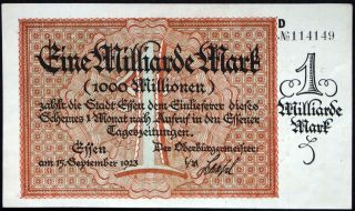 Essen 1923 1 Billion Mark Inflation Notgeld German Banknote 1 Milliarde