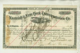 1881 Norwich York Transportation Company Connecticut Stock Certificate