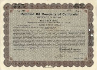 1931,  Richfield Oil Company Of California Stock Certificate