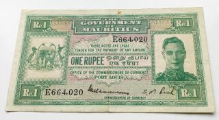 1940 George Vl Mauritius 1 Rupee Banknote