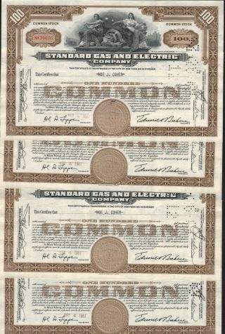 4 Stks Standard Gas & Electric Co.  Operated By H.  M.  Byllesby & Co.  See Images