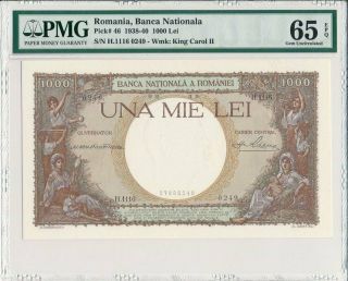 Banca Nationala Romania 1000 Lei 1938 King Carol Ii Pmg 65epq