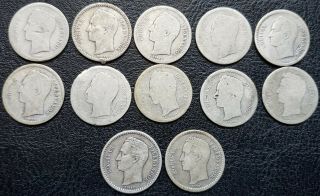 Twelve (12) Mixed Dates 1/4 Bolivar Gram 1.  25 Venezuela Silver Coins