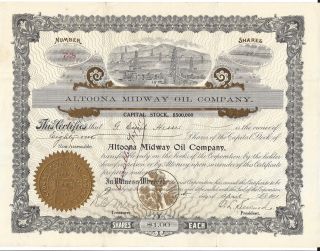 Altoona Midway Oil Company.  1911 Stock Certificate