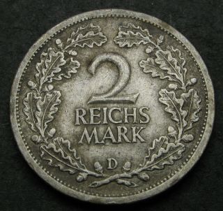 Germany (weimar Republic) 2 Reichsmark 1926 D - Silver - Vf - 2339