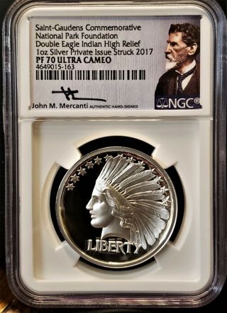 2017 Ngc Pf70 Uc Saint Gaudens Double Eagle Indian High Relief Comm Mercanti