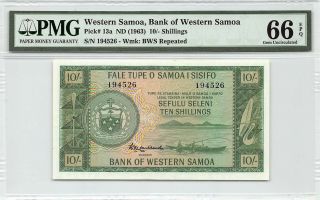Western Samoa Nd (1963) P - 13a Pmg Gem Unc 66 Epq 10/ - Shillings