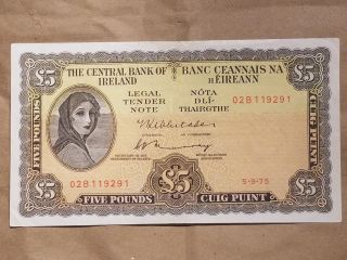 1975 Ireland Eire Irish 5 Pound Note Lavery £5 Punt P 65c About Uncirculated Au