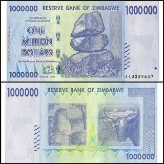 1 Million Zimbabwe Dollar Uncirculated.  Money Currency.  [10 20 50 100 Trillion]