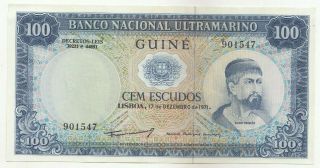 Portuguese Guinea 100 Escudos 1971 Issue Banknote P45a In Unc