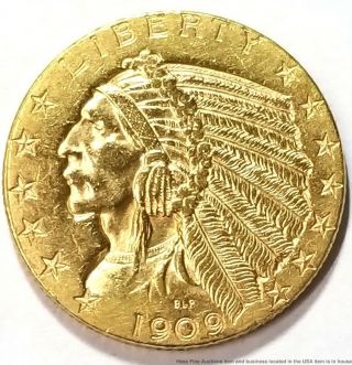 1909 D Indian Head Half Eagle $5 Five Dollar Gold Coin American Usa