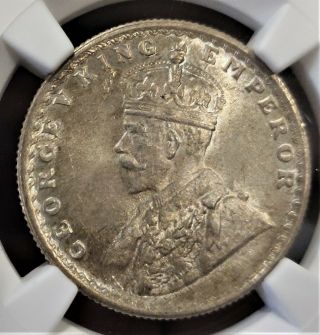 British India,  1927,  1/2 Rupee,  Ngc Unc Ms 64,  Kgv,  Silver Coin,  Km 522.