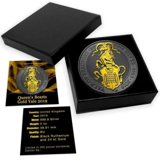 UNITED KINGDOM SILVER QUEEN ' S BEASTS YALE OF BEAUFORT BLACK RUTHENIUM GOLD GILDE 3