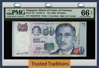 Tt Pk 41b Nd (1999) Singapore 50 Dollars " President Ishak " Pmg 66 Epq Gem Unc