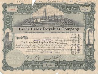Lance Creek Royalties Company Capital Stock Certificate 1919