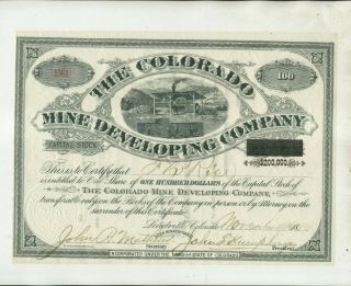 1880 Colorado Mine Developing Company Colorado Stock Certificate