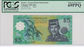 Brunei 1996 2002 Pick 23 $5 Ringgit Pcgs 69
