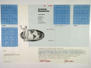 American Standard Inc. ,  1986 Specimen Stock Certificate,  Xf