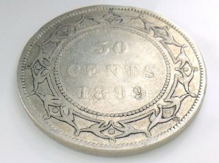 1899 Narrow 9 Newfoundland 50 Fifty Cent Canada Victoria Circulated Coin I495