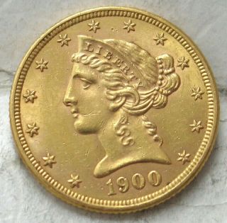 1900 $5 Liberty Gold Coin.  Ch/gem Bu