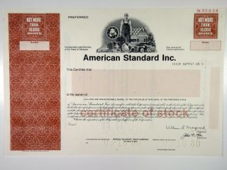 American Standard Inc. ,  1980 1000,  000 Shrs Preferred Stock Specimen Cert,  Xf