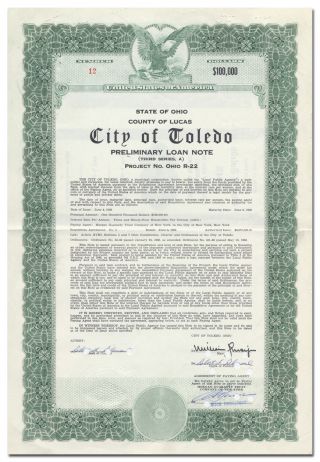 City Of Toledo Bond Certificate