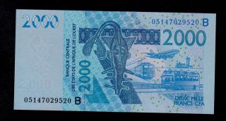 West African States 2000 Francs 2005 Benin Pick 216bc Unc Less.