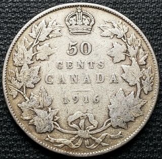 1916 Canada Silver 50 Cent Half Dollar F - 12